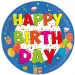 Veselé barevné narozeninové papírové talíře s nápisem "Happy Birthday", sada 8 ks