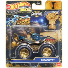 Hot Wheels Monster Trucks: Velký skus závodní auto s trofejí 1/64 – Mattel